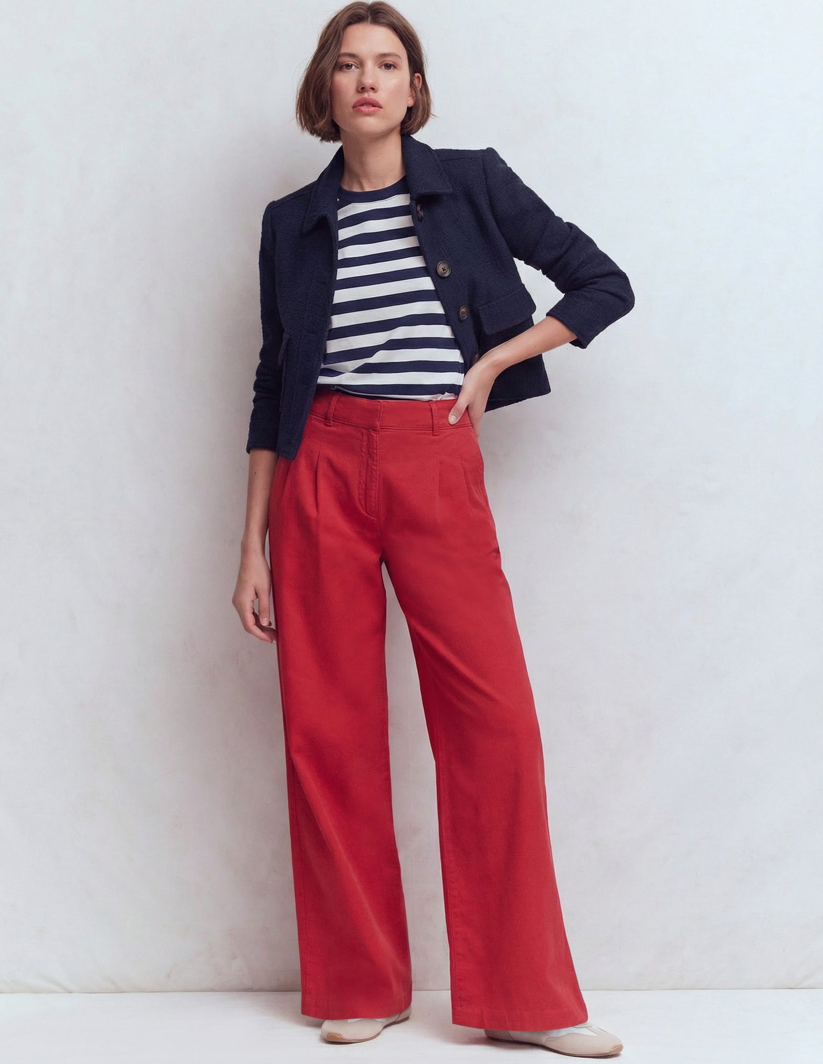 Ren Relaxed Cotton T-shirt-Navy and Ivory Stripe
